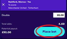 The ‘Place Bets’ button on the bet slip