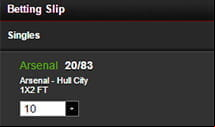 Entering the stake in the bet slip.